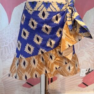 Blue and Tan Patterned Women's Skirt eclectic morrocan print.